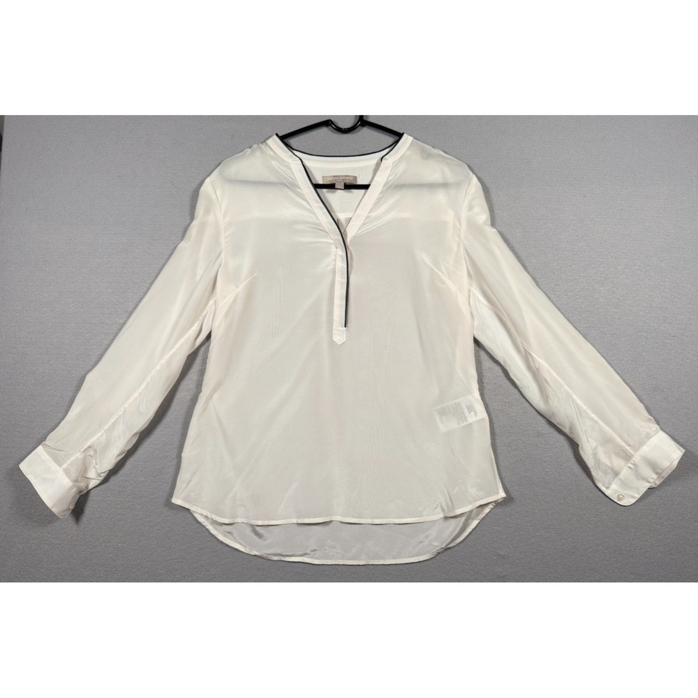 Banana Republic Women's 100% Silk Blouse - White - Size M Petite  Sheer - V Neck